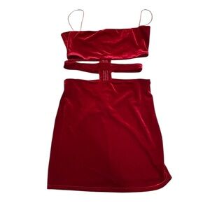 Tiger Mist brand size large red velvet dress, cutout sections and zip up in back